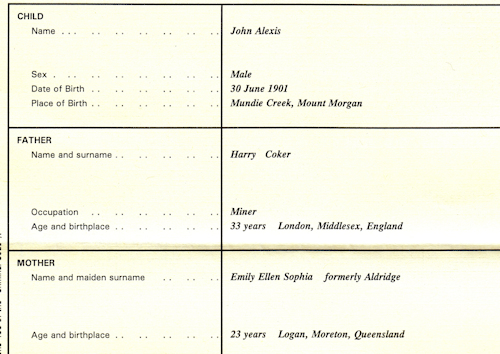 John Alexis Dobbs Coker birth certificate