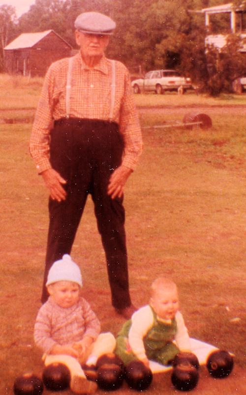 Alex Dobbs in 1985 with great grandsons Daniel and Kayne Kajewski.