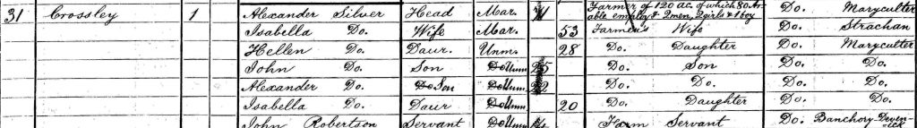 Silver family on 1881 census for Crossley, Fetteresso, Kincardineshire.