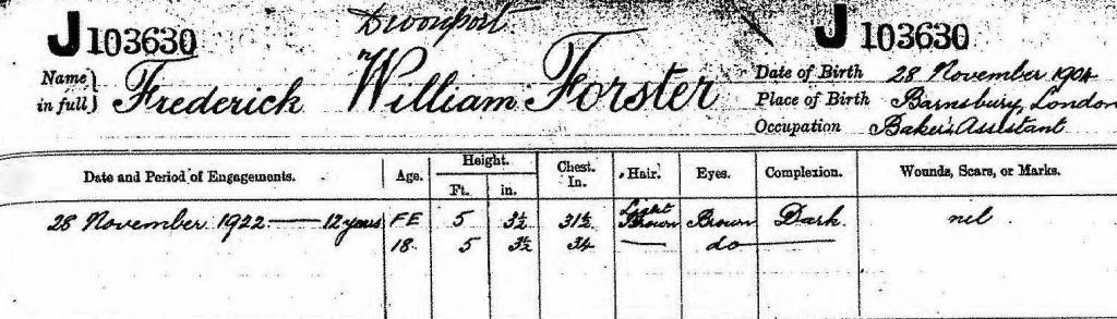 Frederick Forster Junior Navy Record