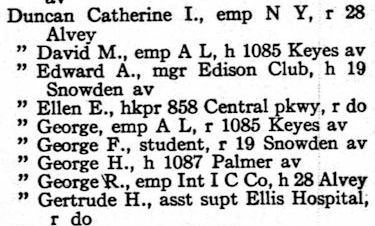 Gertrude Duncan's entry in the 1928 City Directory
