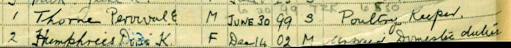 1939 register entry for Percival Ernest Thorne
