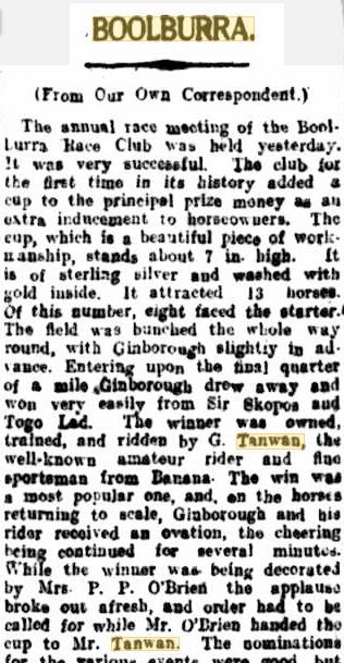 Newspaper report of 1924 Boolburra Cup