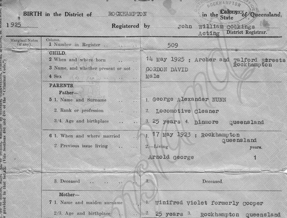 Gordon's birth certificate