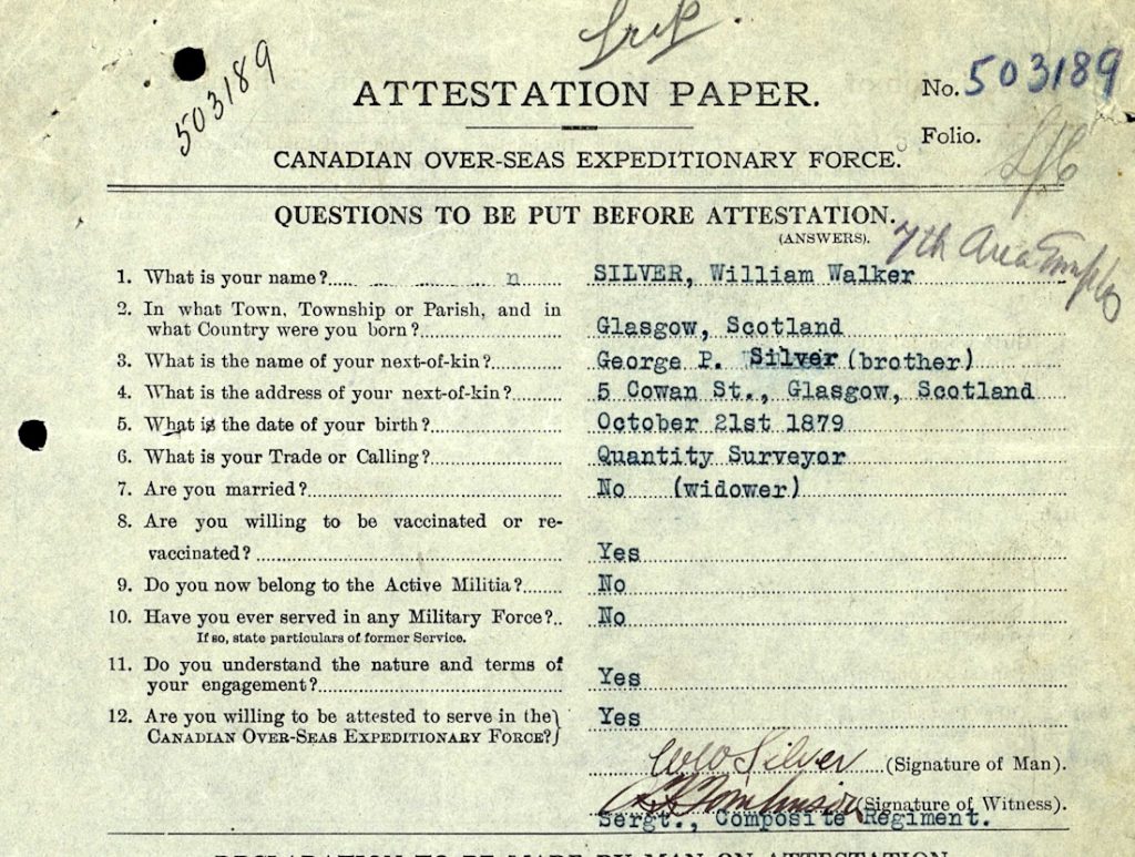 William Silver Walker's attestation document