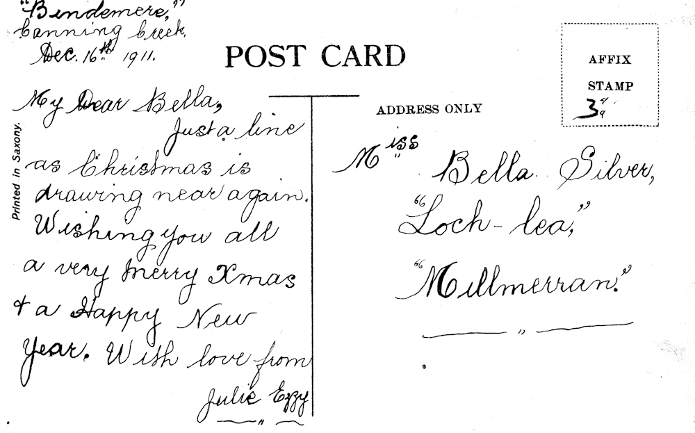Bella Silver Postcard From Julie Ezzy 1911