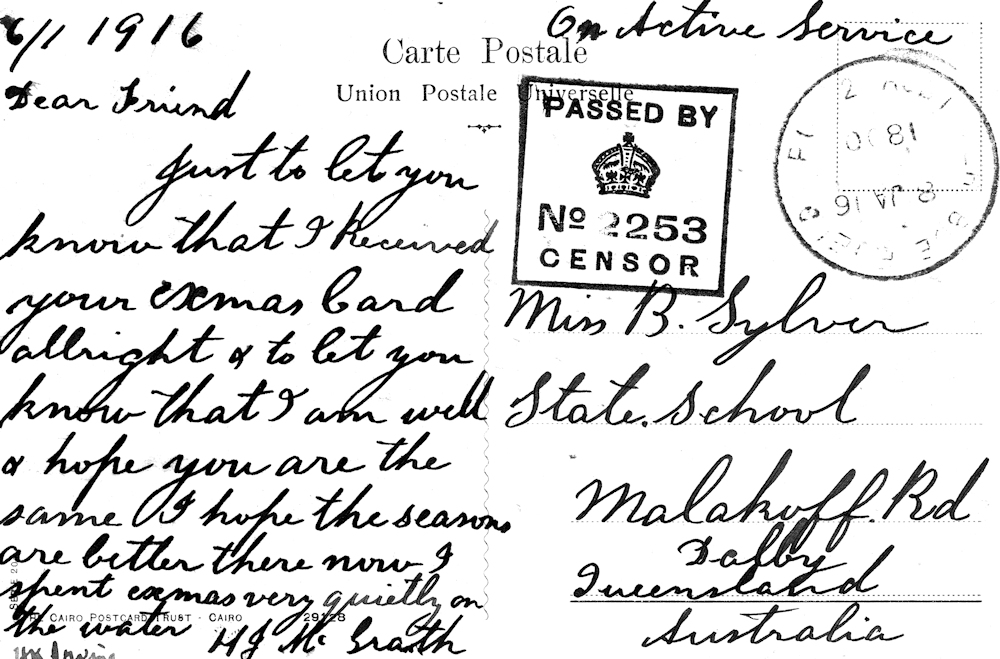 1916 postcard H.McGrath sent from Cairo, Egypt.