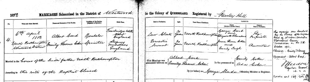 Albert Card and Florence Coker marriage certificate