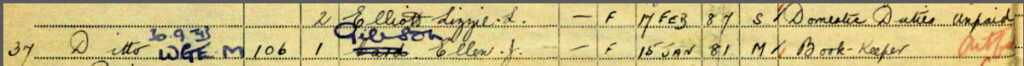 Ellen Jane Card on 1939 register